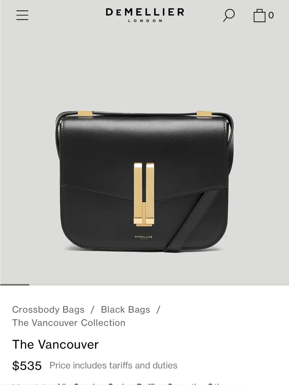 DeMellier Black Leather Crossbody with Gold Hardware - Picture 5 of 5